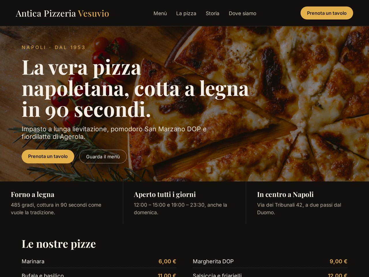 Anteprima del sito di una pizzeria